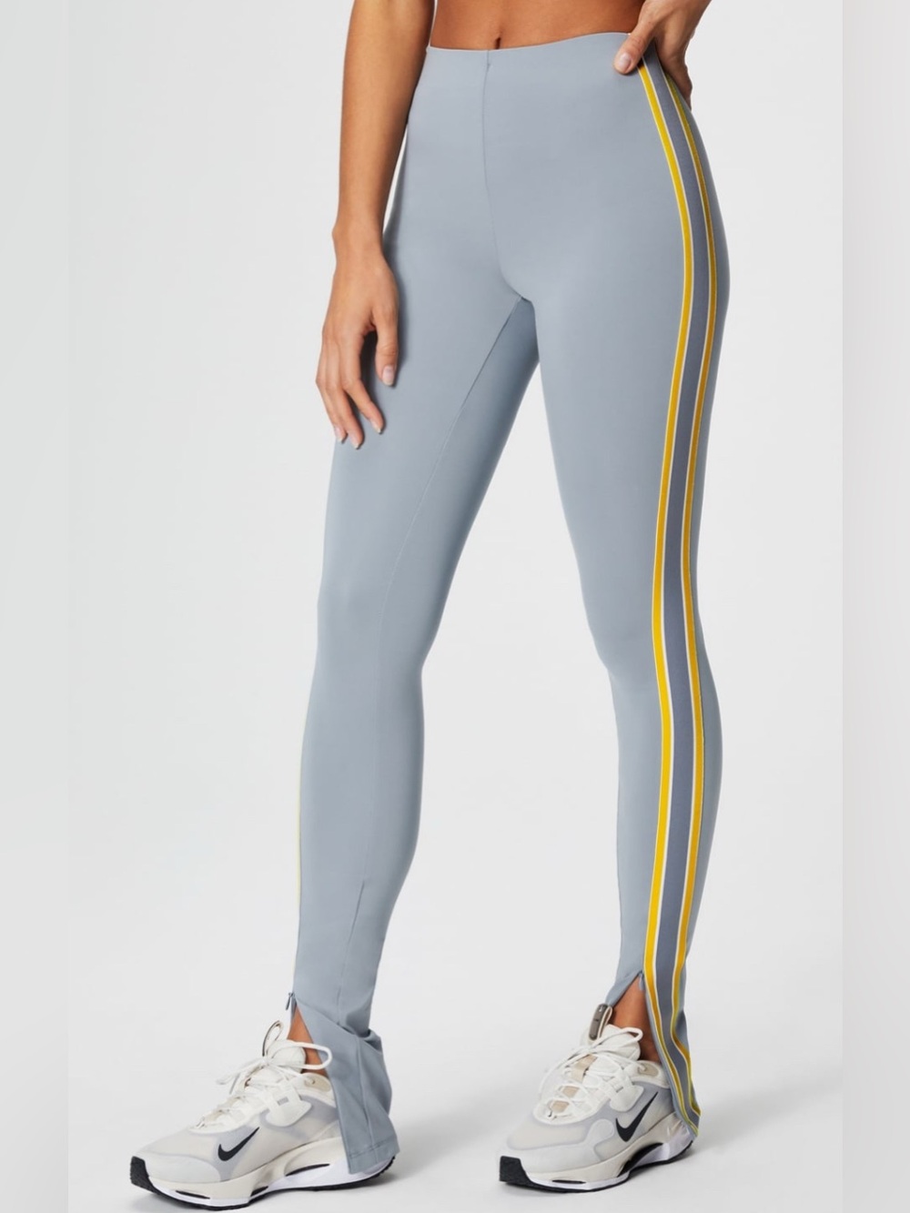 Fabletics Gray Leggings with Yellow & White Trim zip bottoms